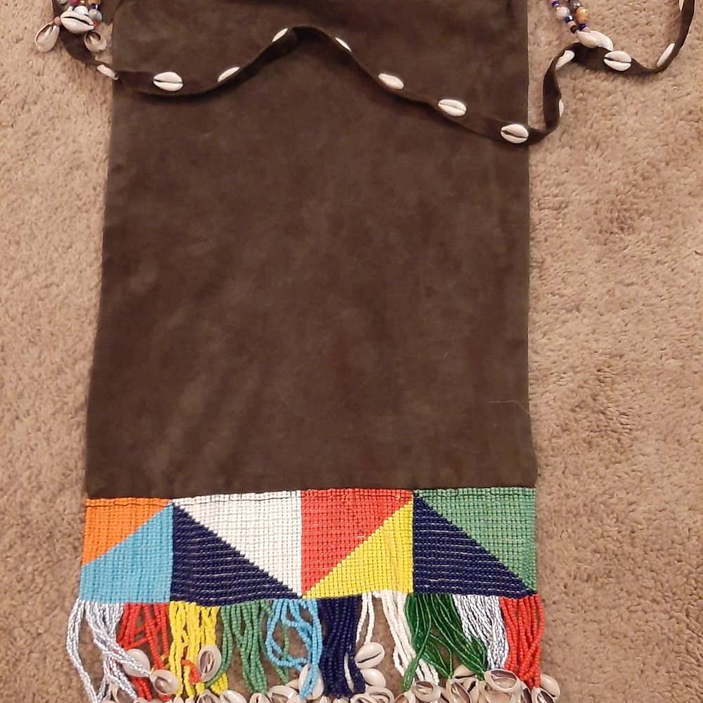 ANNA TRZEBINSKI RARE ONE OFF A KIND Suede BEADED Cowrie Shells SLOUCH BAG TOTE